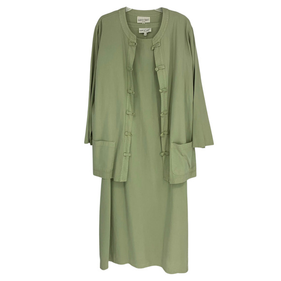 Vintage 1990's David Dart Plus Sz 1X Green Tencel Maxi Tank Dress + Overshirt - Picture 4 of 8